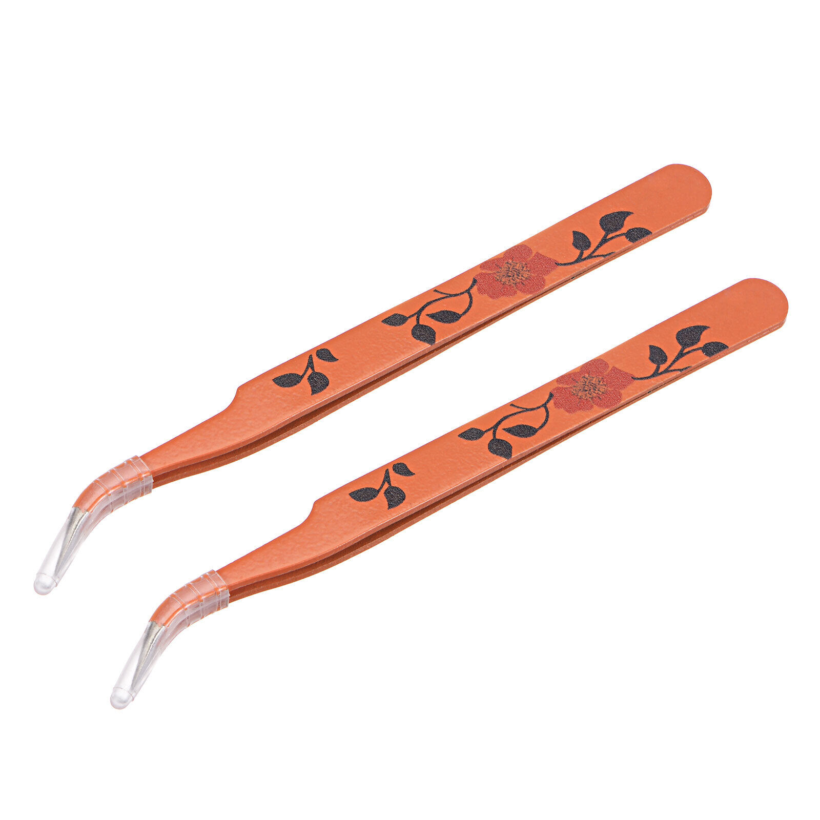 Precision Curved Tip Tweezer Stainless Steel Coral With Flower Print 2pcs